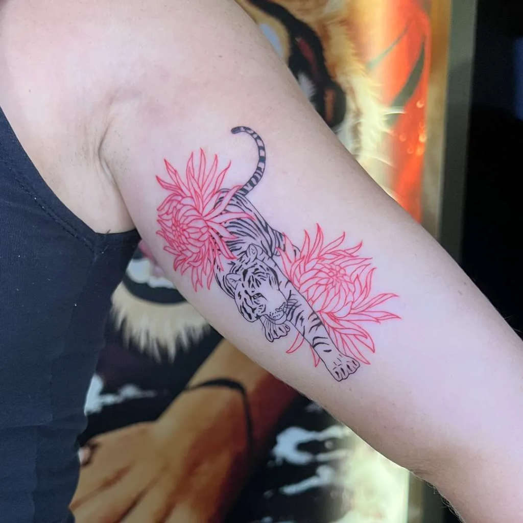 a fine line tiger and flower tattoo from a Bali tattoo studio is a safe choice.