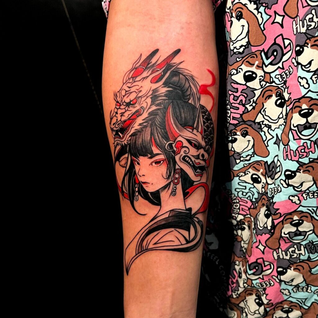 Anime Girl and Dragon tattoo